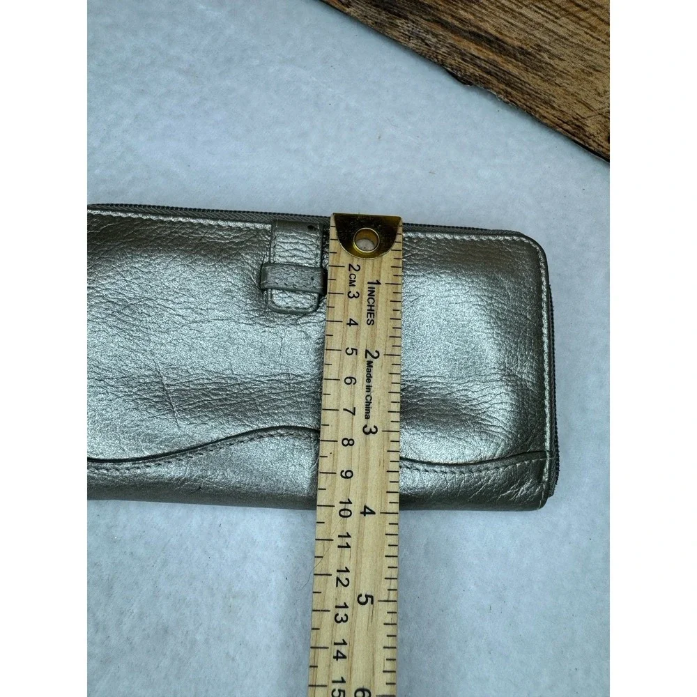 Tignanello‎ Silver Metallic Leather Zipper Wallet